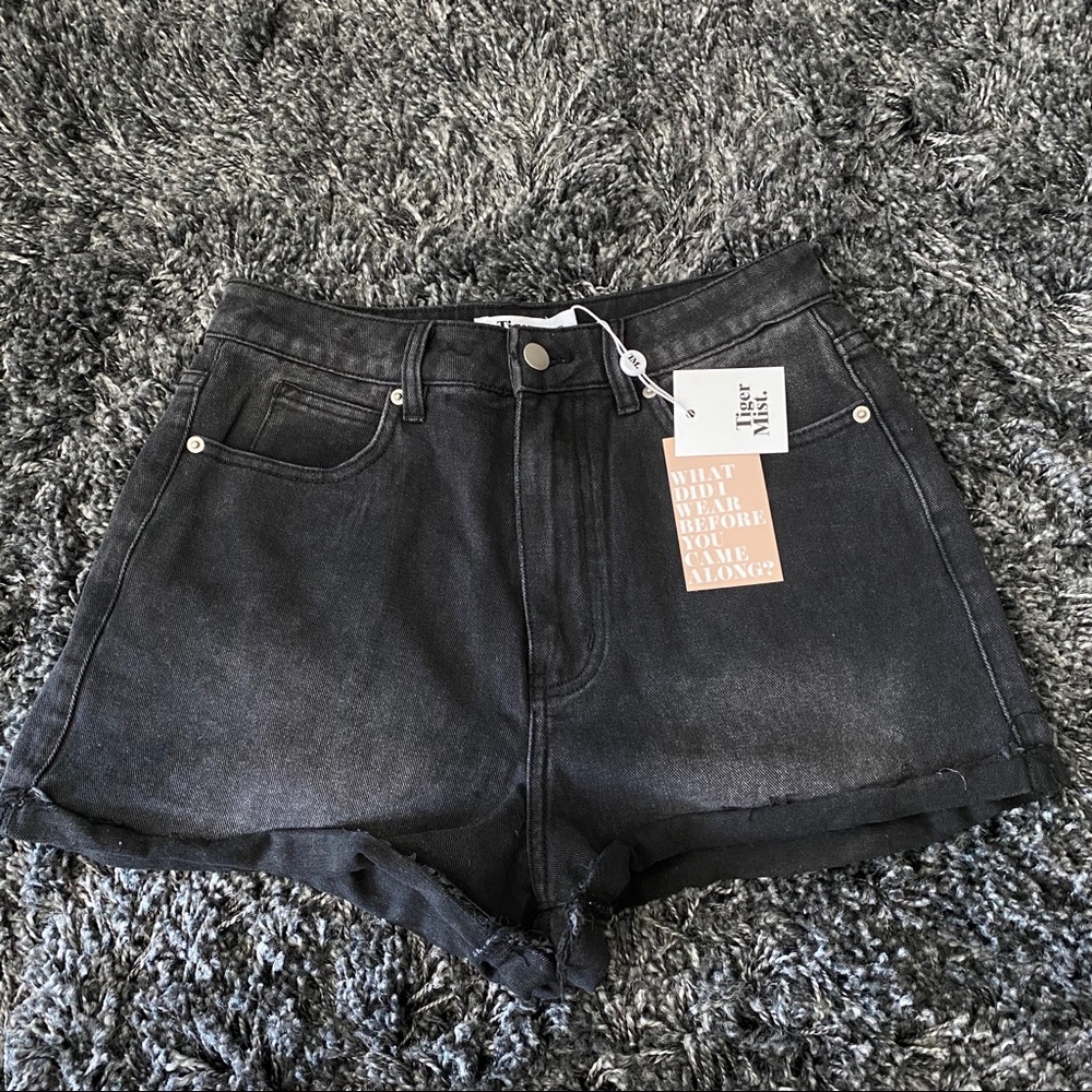 Washed denim high rise shorts